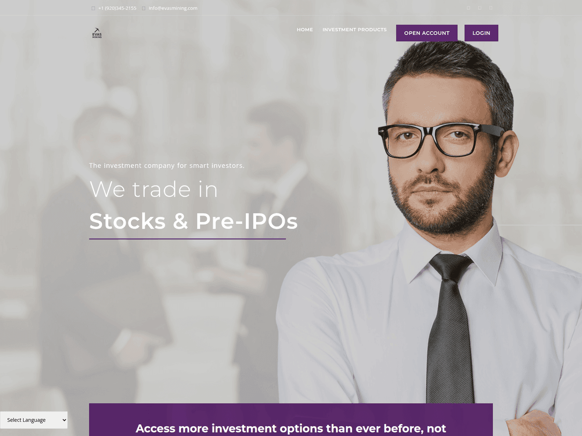 Screenshot der Webseite Evasmining (evasmining.com)