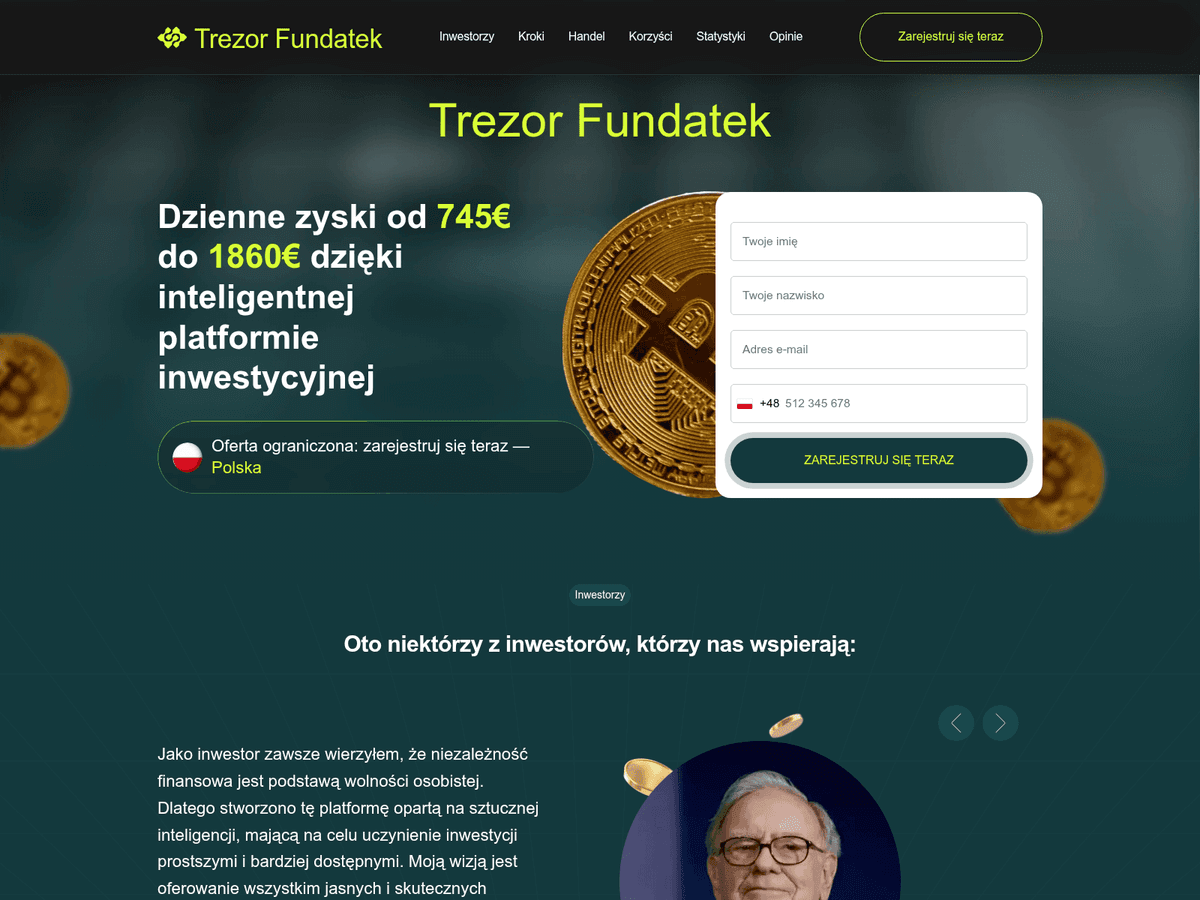 Screenshot der Webseite Trezor Fundatek (trezor-fundatek.site)