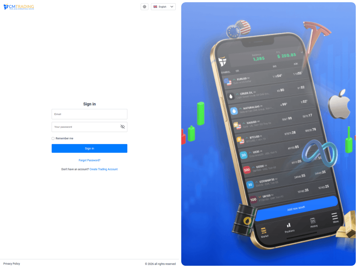 Screenshot von Cmtrading
