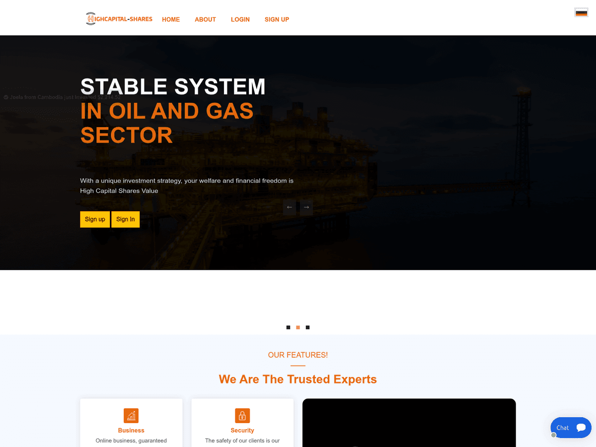 Screenshot der Webseite Highcapitals Shares (highcapitals-shares.online)