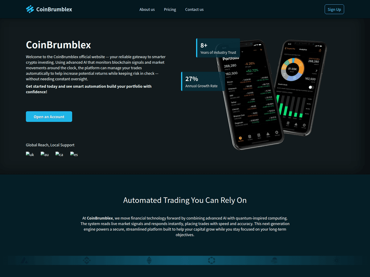 Screenshot der Webseite Coinbrumblex (coinbrumblex.uk)