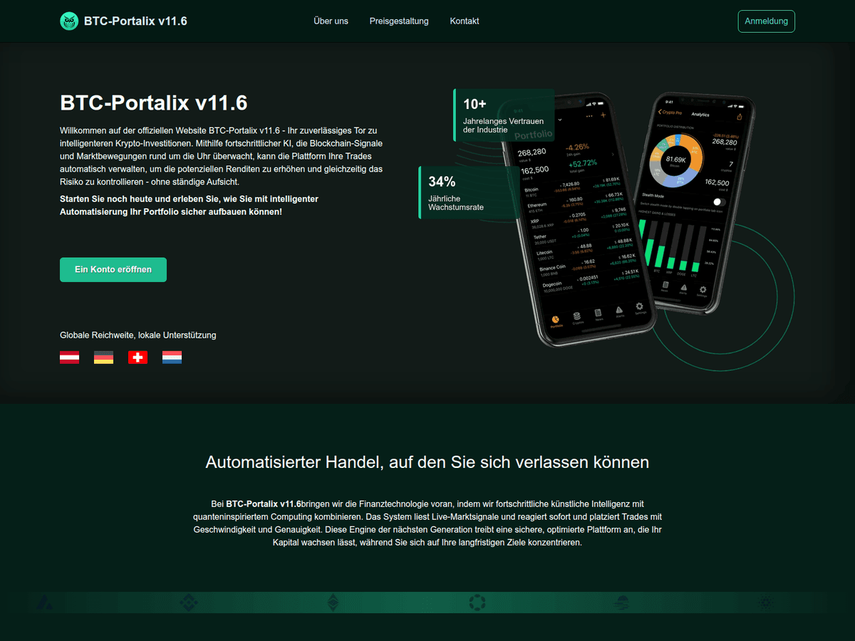 Screenshot der Webseite Btcportalix (btcportalix.at)