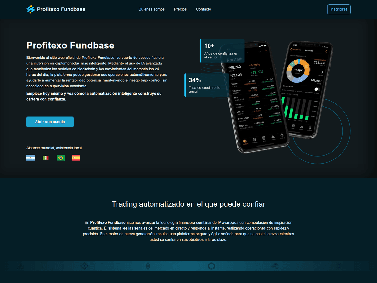 Screenshot der Webseite Fundbase Profitexo Ai (fundbase-profitexo-ai.com)