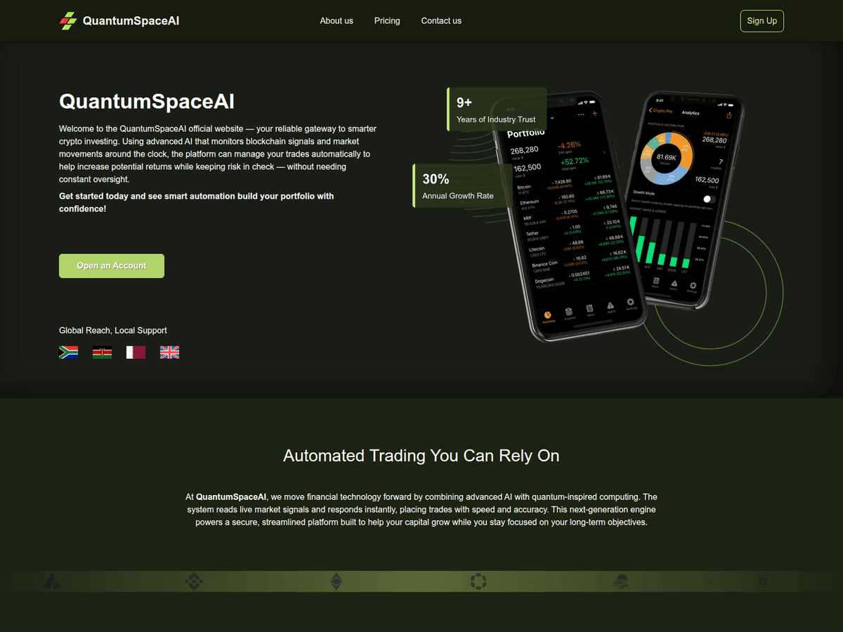 Screenshot der Webseite Quantumspaceai (quantumspaceai.co.za)