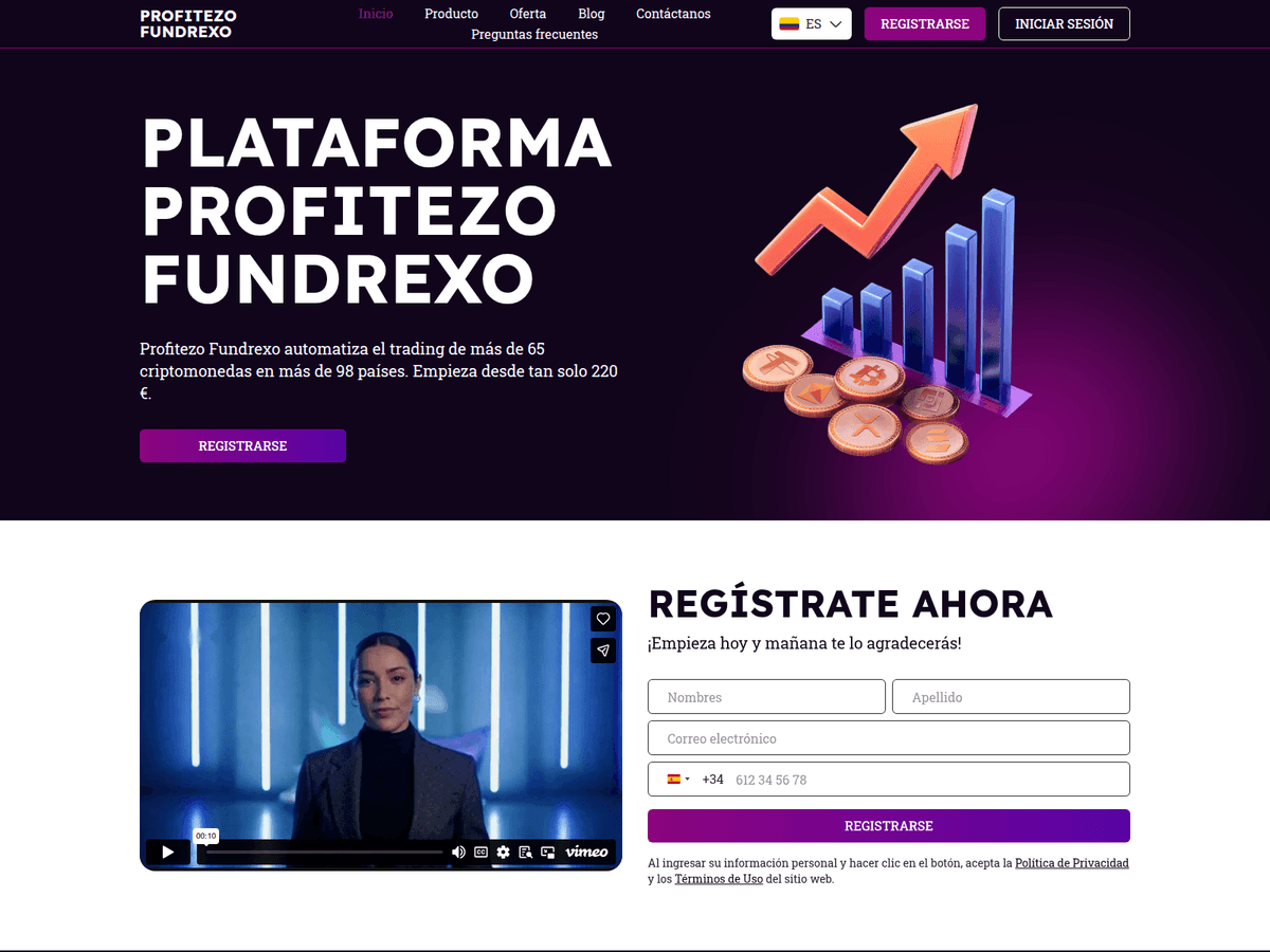 Screenshot der Webseite Profitezo Fundrexo (profitezo-fundrexo.com)