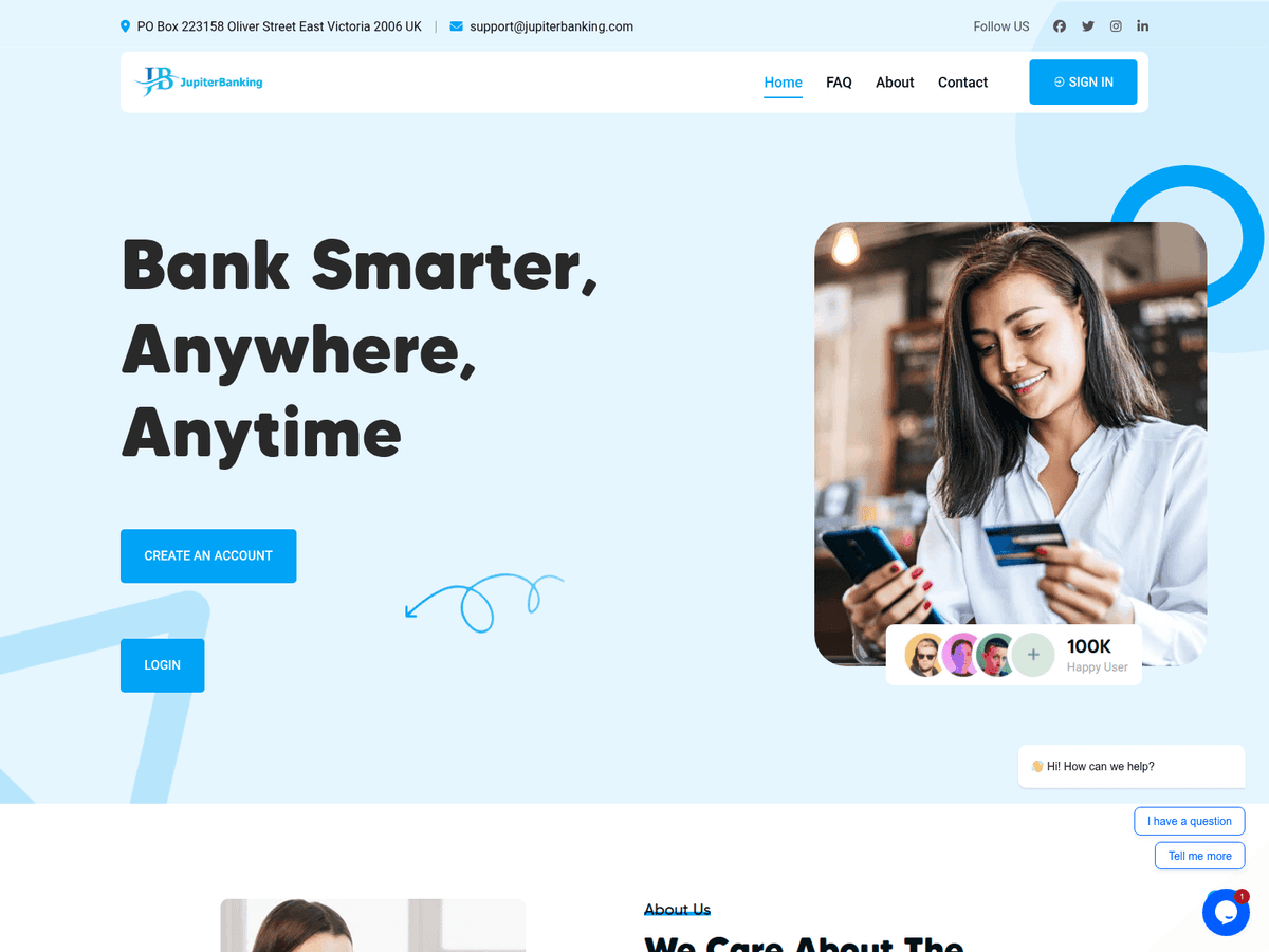 Screenshot der Webseite Jupiterbanking (jupiterbanking.com)