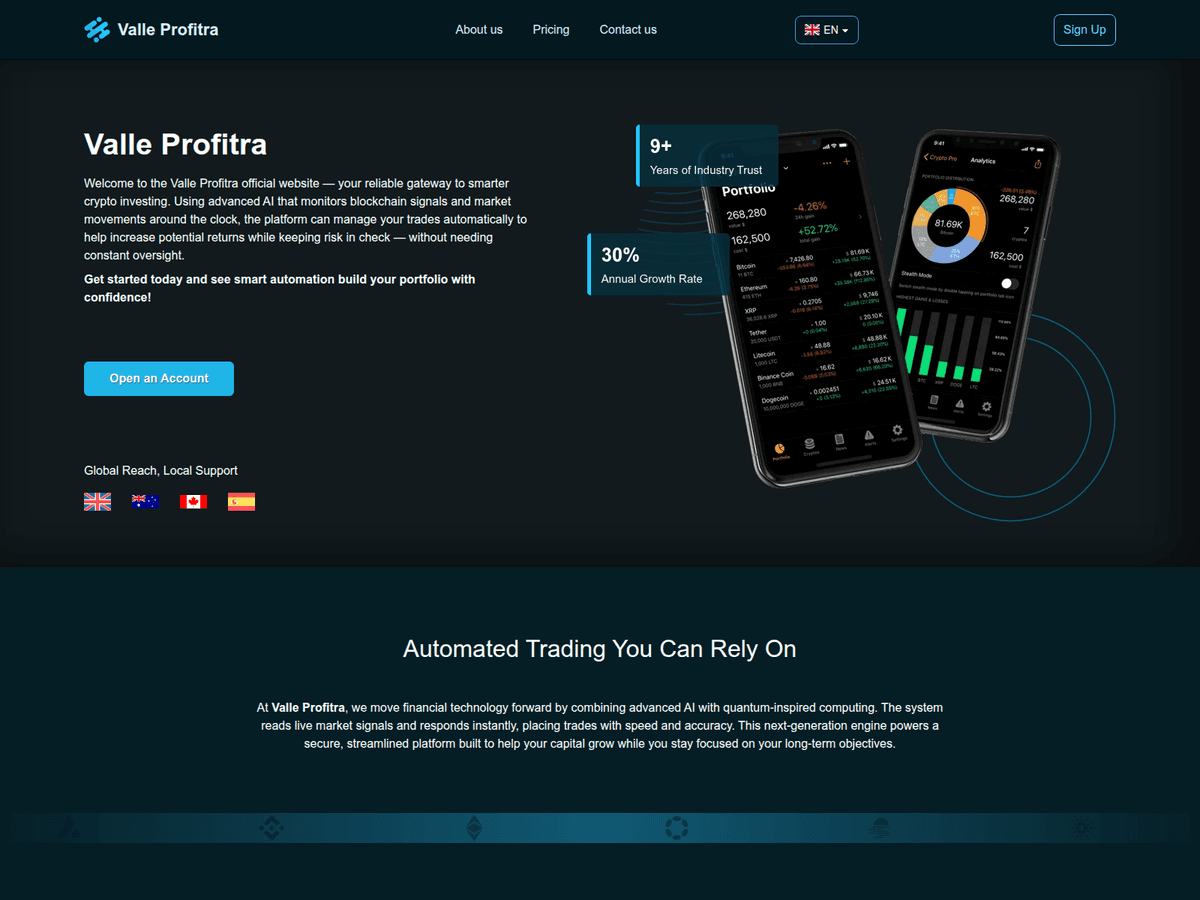 Screenshot der Webseite Valle Profitra (valle-profitra.net)