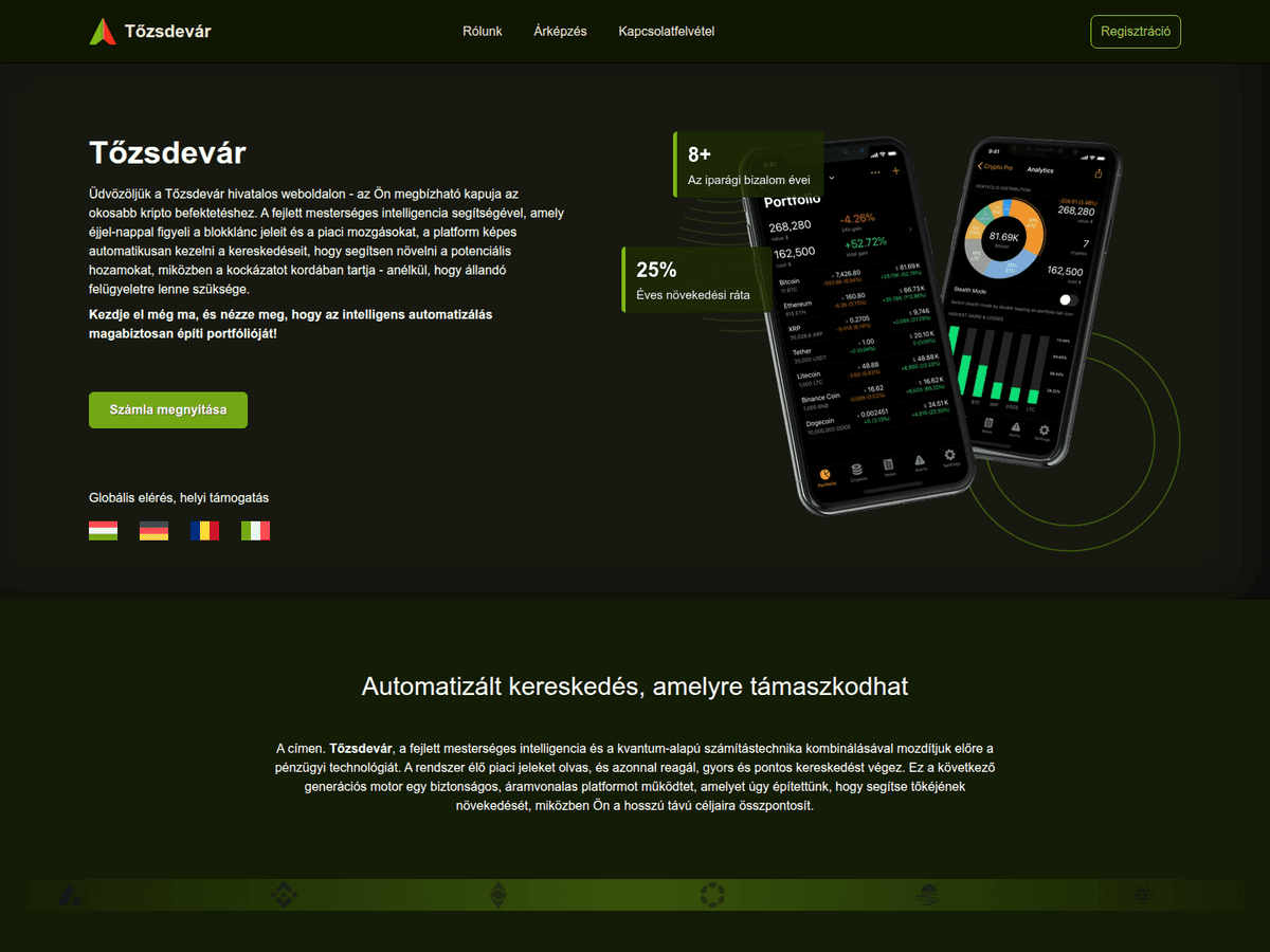 Screenshot der Webseite Tozsdevarhungary (tozsdevarhungary.com)