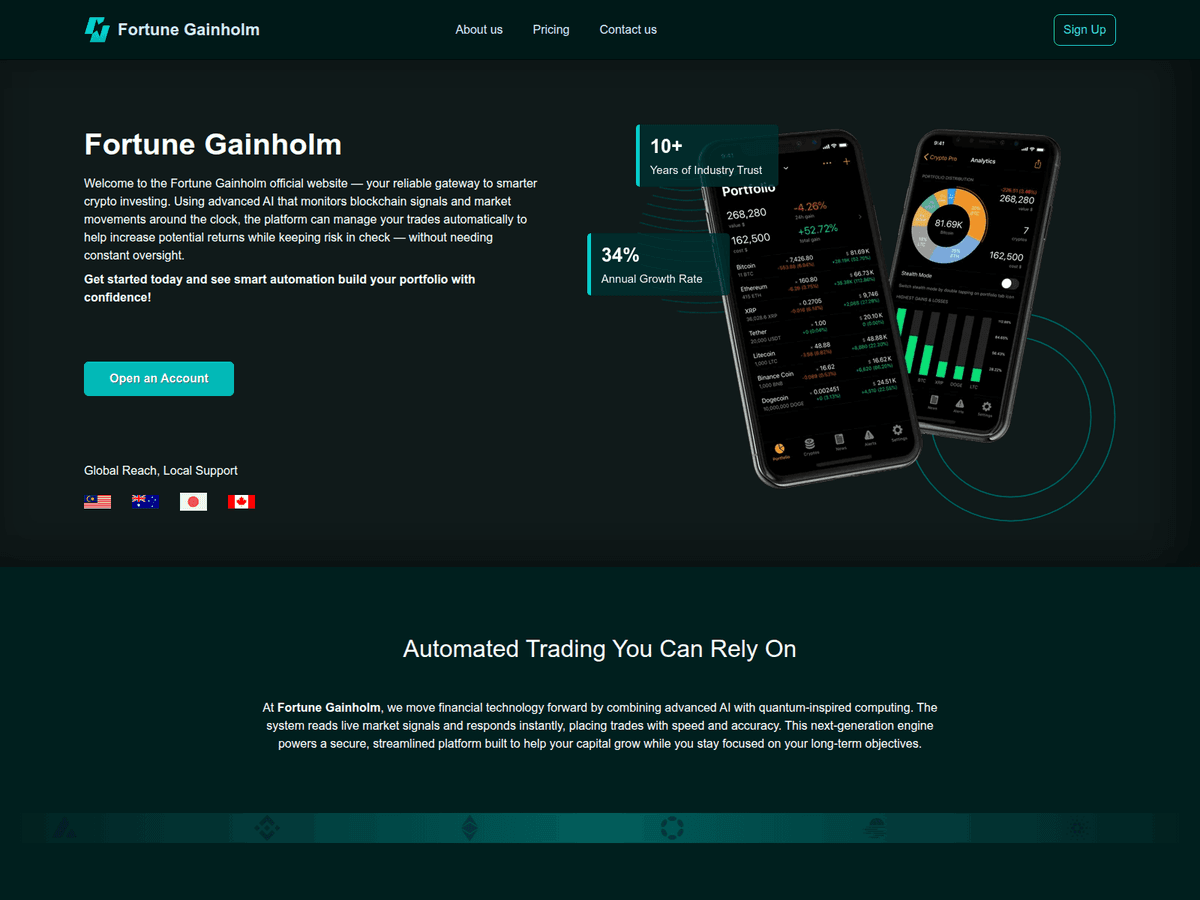 Screenshot der Webseite Fortunegainholm (fortunegainholm.com)
