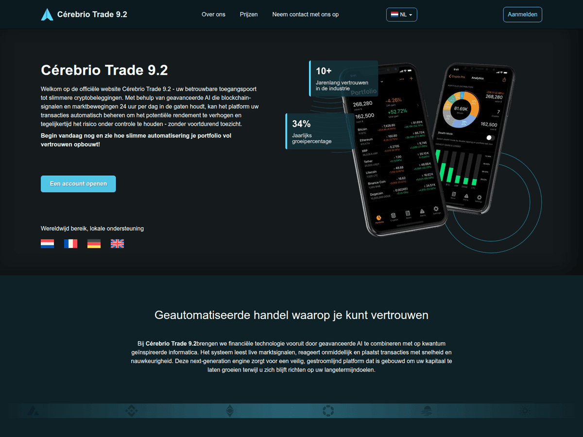 Screenshot der Webseite Cerebriotrade (cerebriotrade.com)