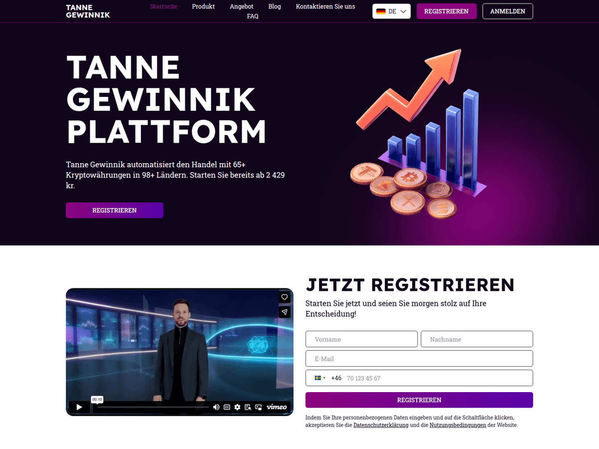 Screenshot der Webseite Tannegewinnik (tannegewinnik.com)