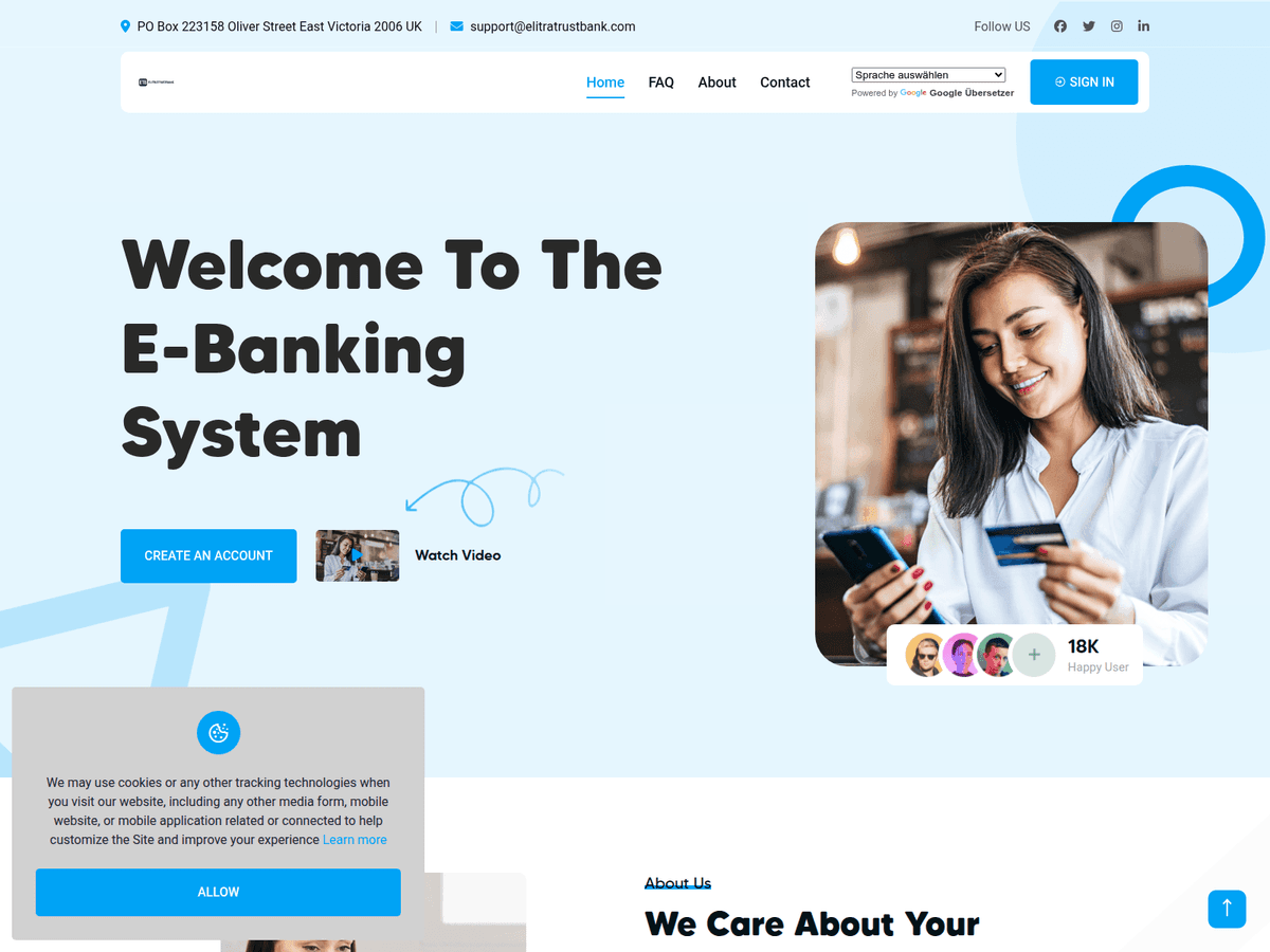 Screenshot der Webseite Elitratrustbank (elitratrustbank.com)