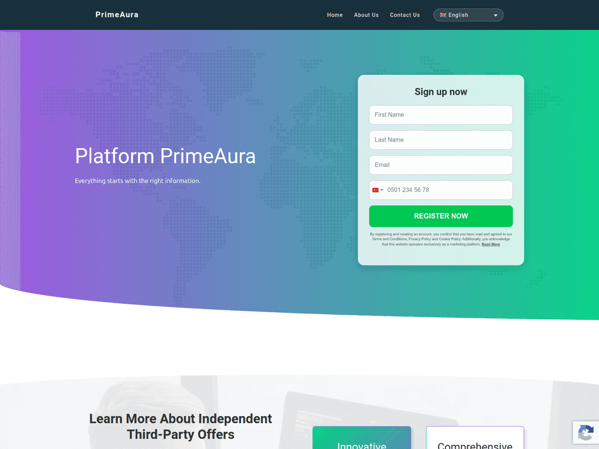 Screenshot der Webseite Primeaura App (primeaura-app.com)