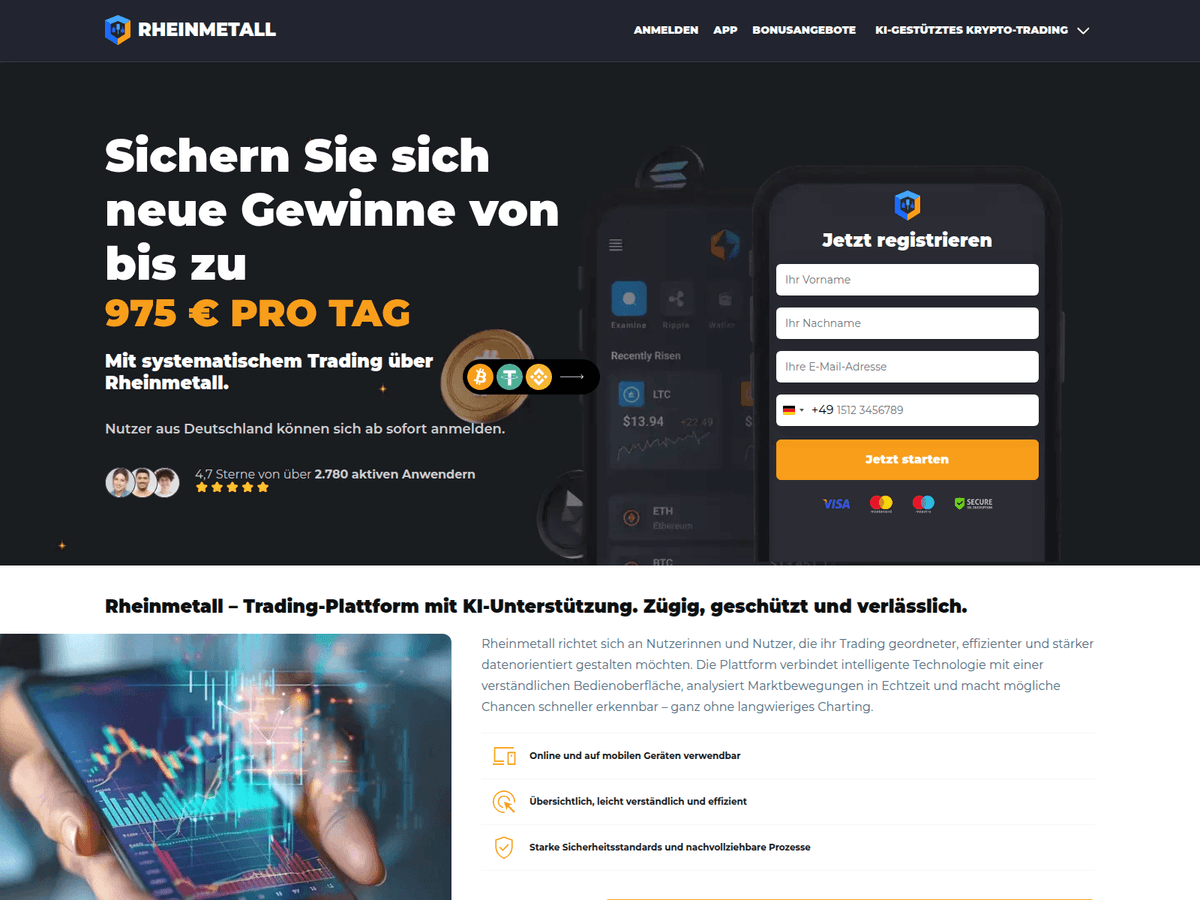 Screenshot der Webseite Rheinmetallai (rheinmetallai.de)