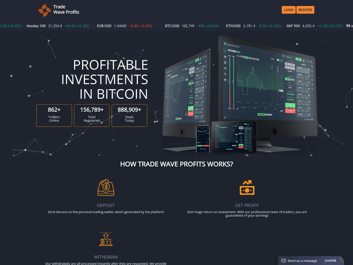 Screenshot der Webseite Tradewaveprofits (tradewaveprofits.org)