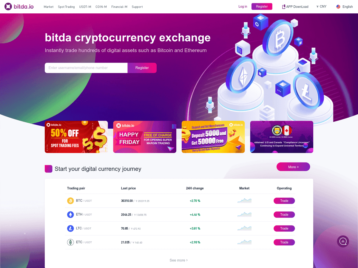Screenshot der Webseite Bitda (bitda.io)