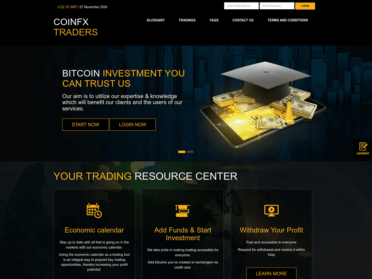 Screenshot der Webseite Coinfxtraders (coinfxtraders.live)