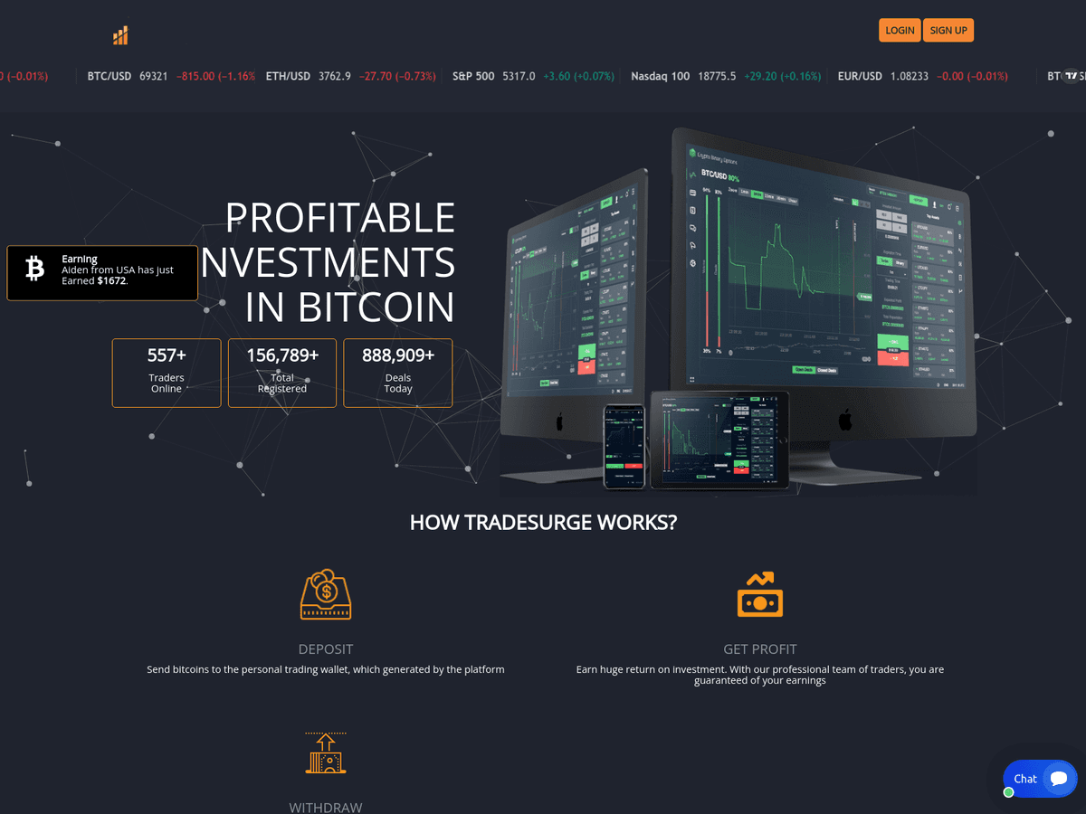 Screenshot der Webseite Tradesurge (tradesurge.online)
