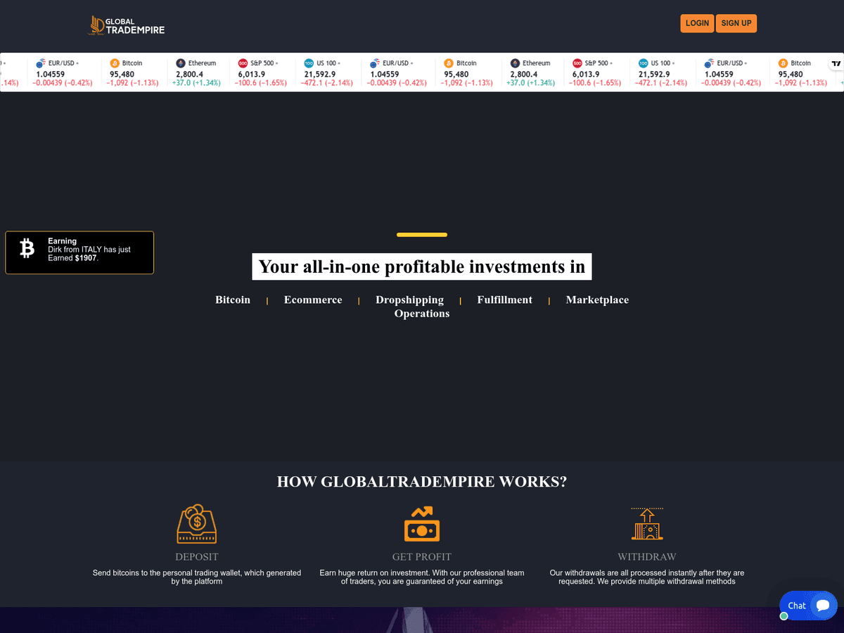 Screenshot der Webseite Globaltradempire (globaltradempire.top)