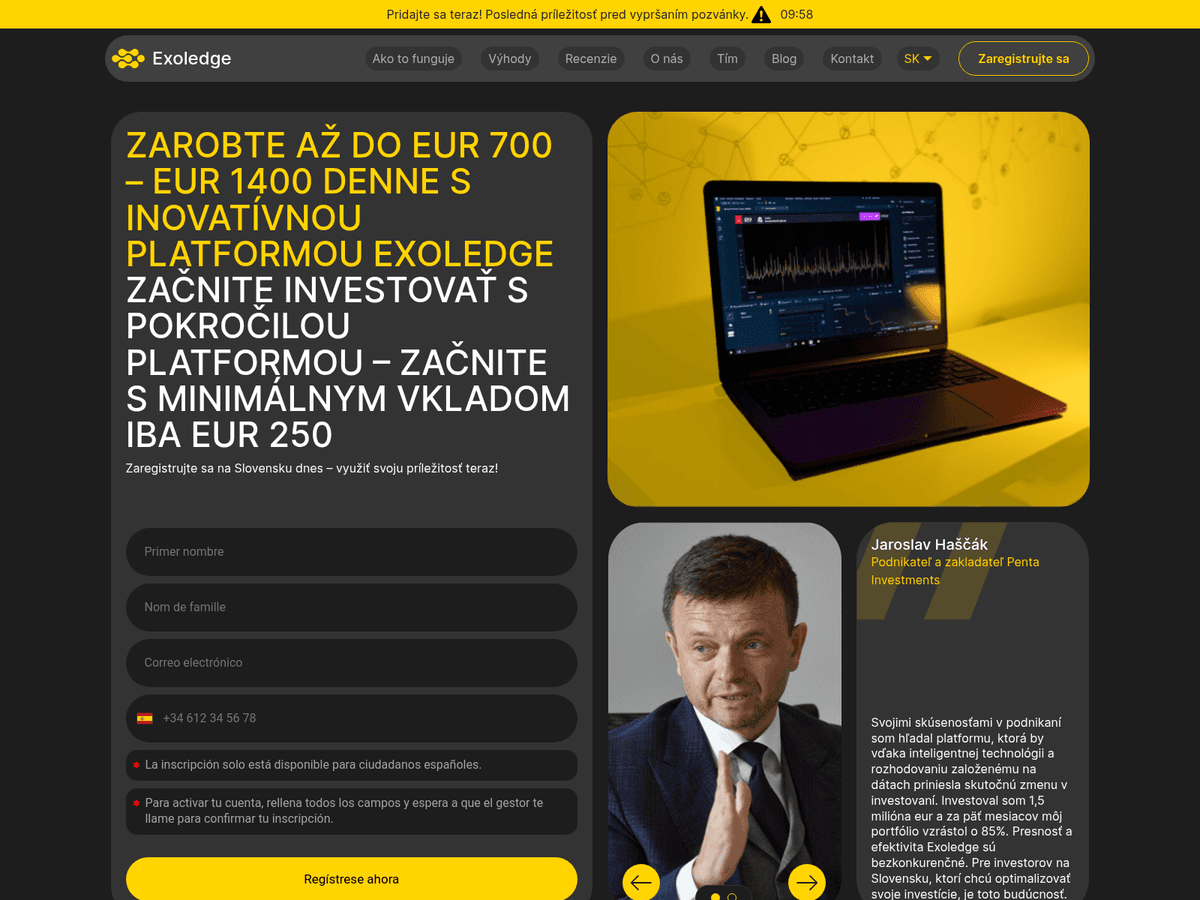 Screenshot der Webseite Exoledge Sk (exoledge-sk.com)