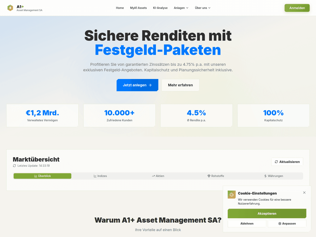 Screenshot der Webseite A1 Investment (a1-investment.net)