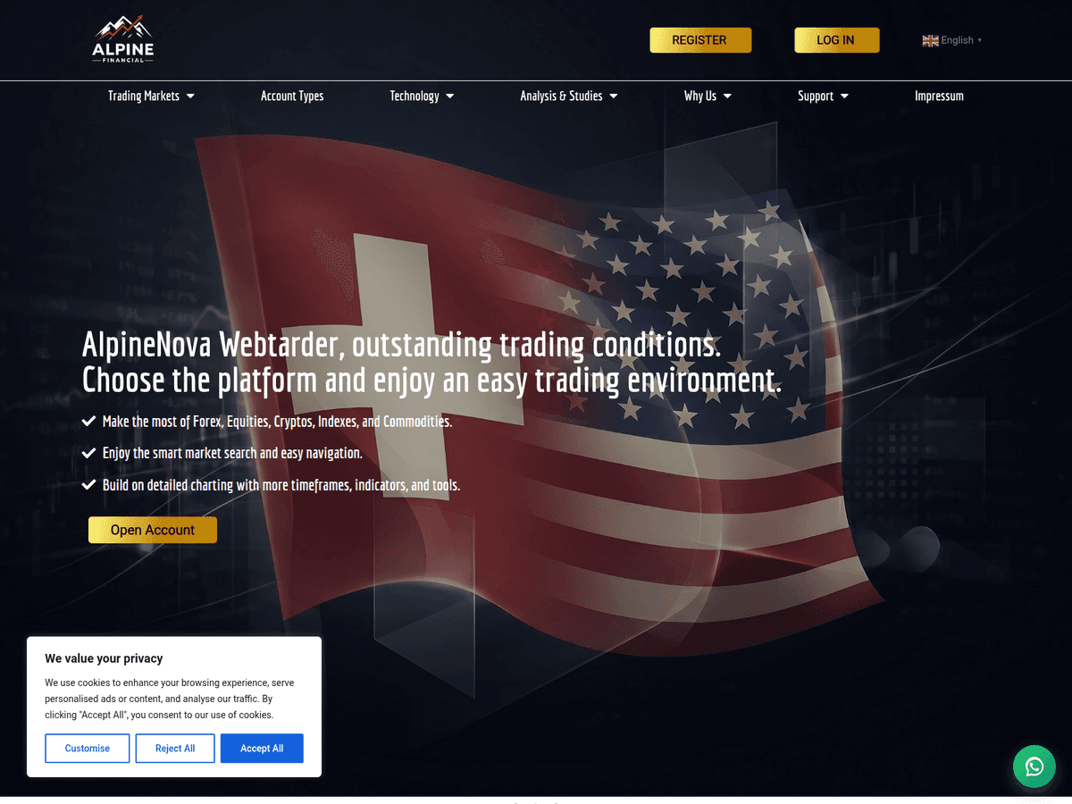 Screenshot der Webseite Alpinenova (alpinenova.io)