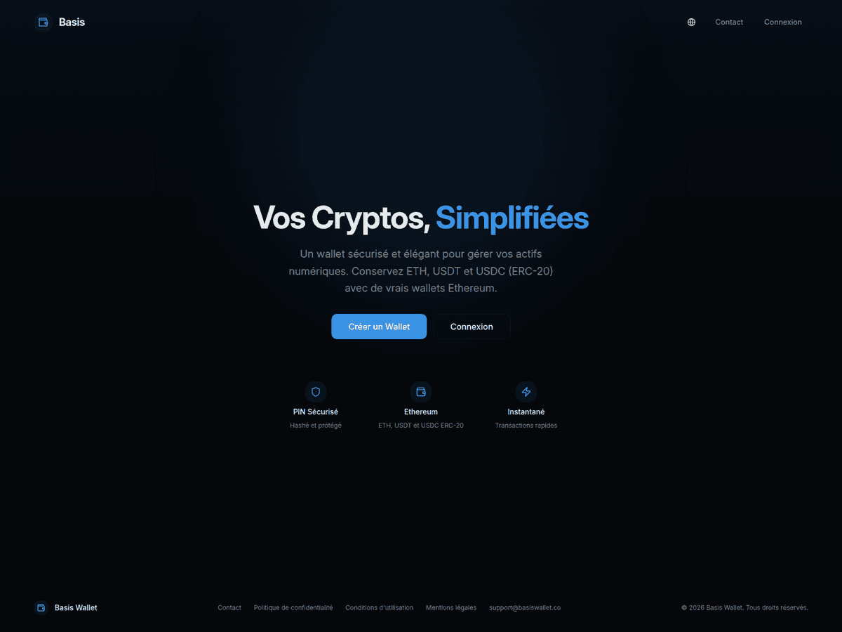 Screenshot der Webseite Basiswallet (basiswallet.co)