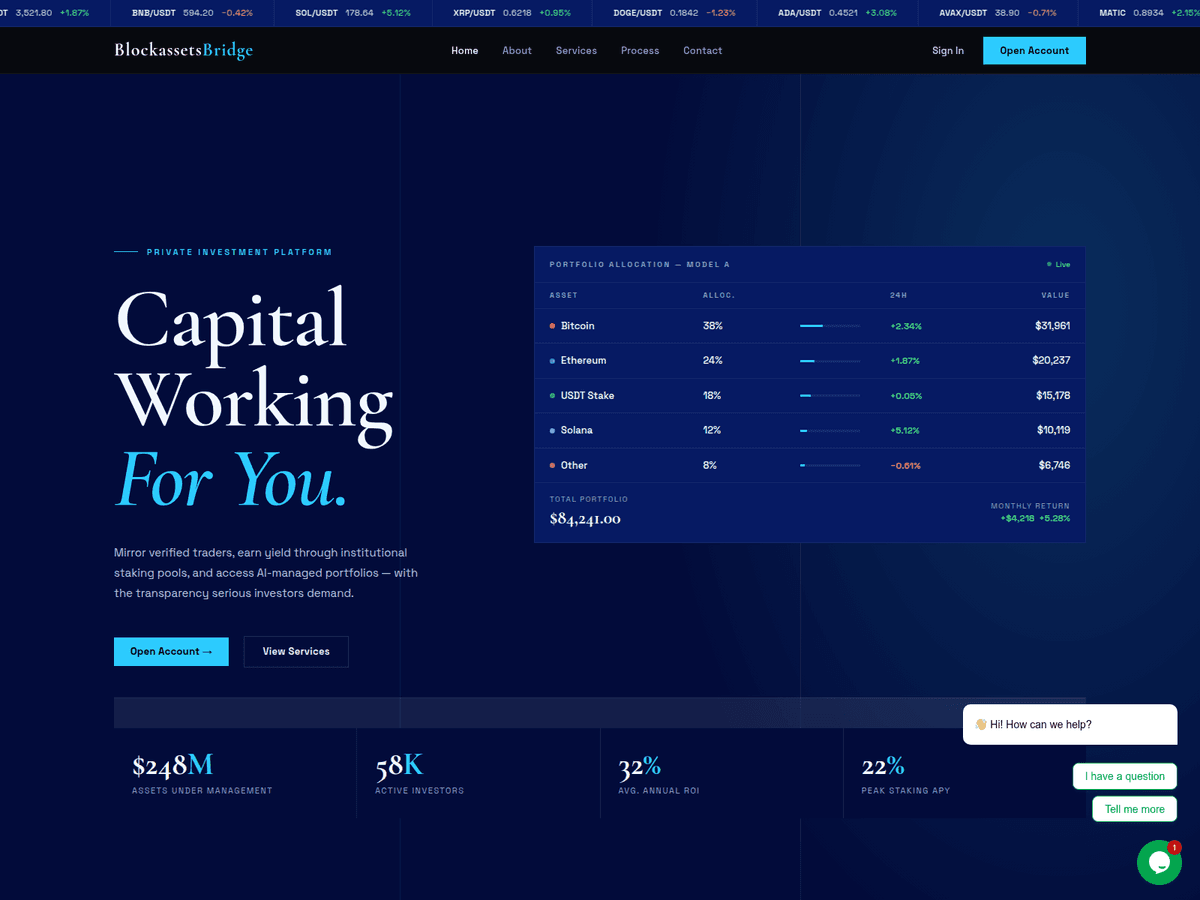 Screenshot der Webseite Blockassetsbridge (blockassetsbridge.com)