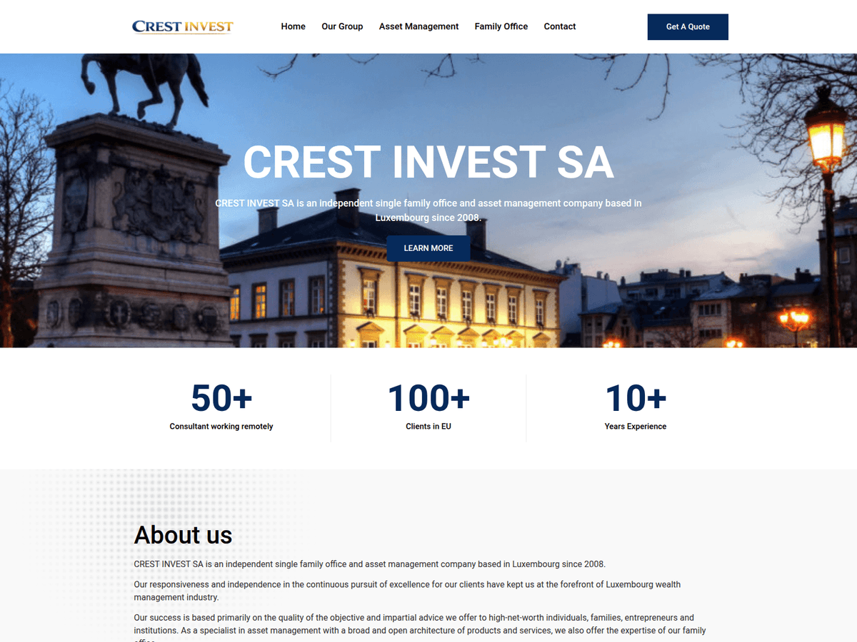 Screenshot der Webseite Crest Invest (crest-invest.lu)
