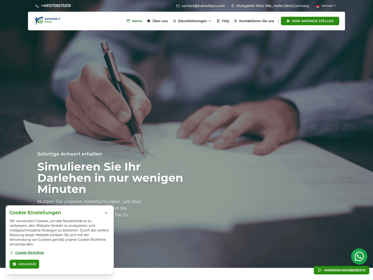 Screenshot von Eukreditpro