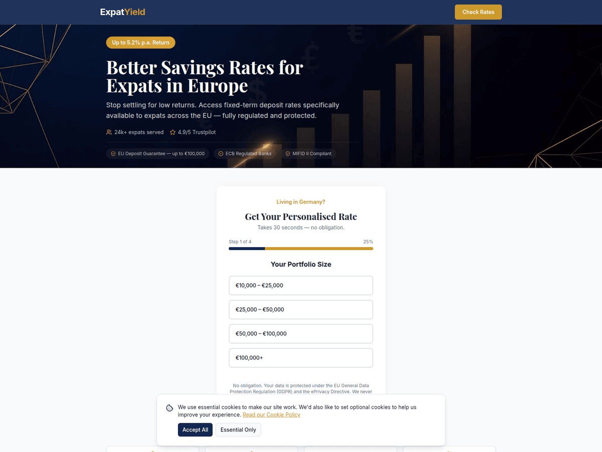 Screenshot von Expatyield
