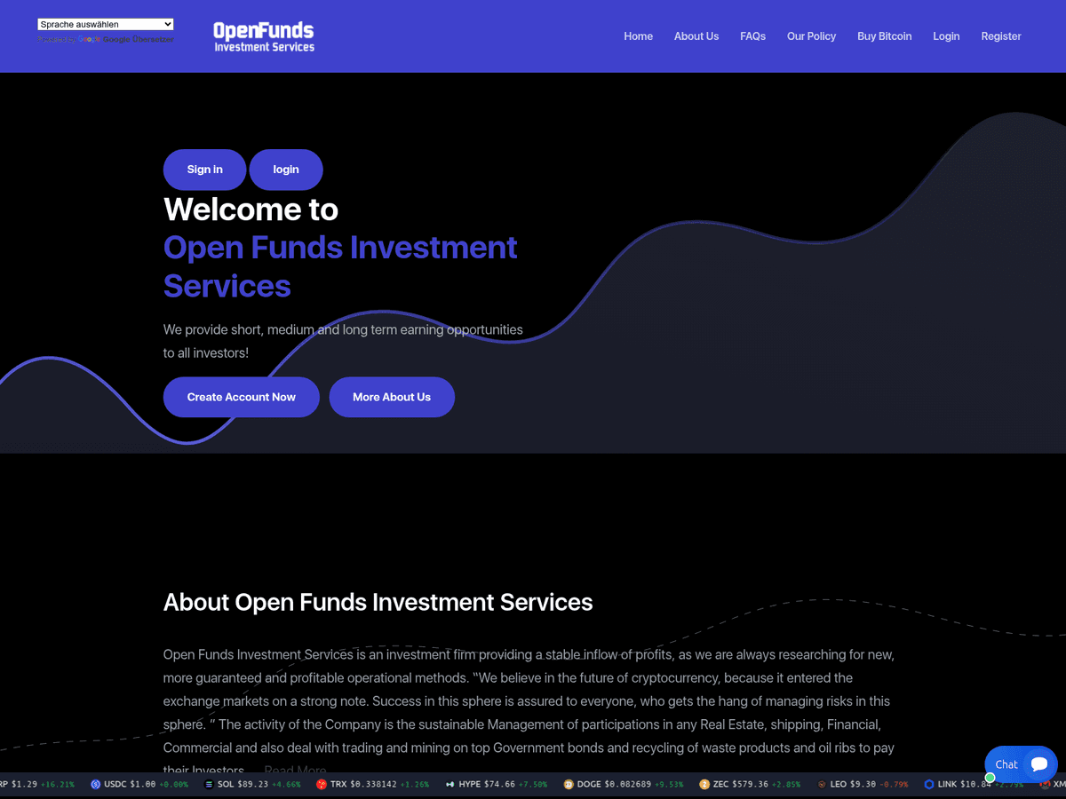 Screenshot von Openfundsag