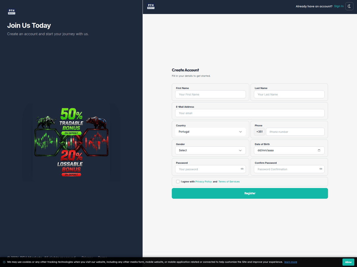 Screenshot von Pfhmarkets