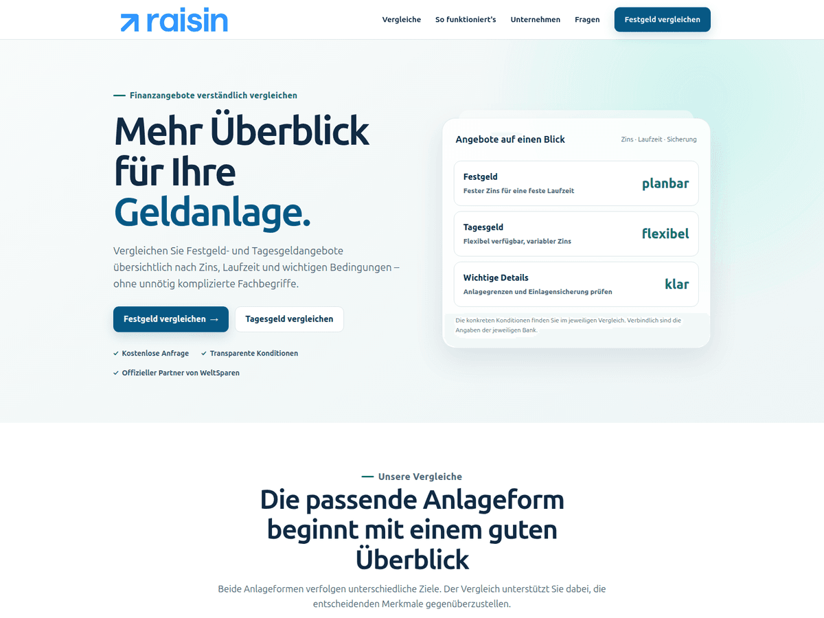 Screenshot von Raisin Exklusiv
