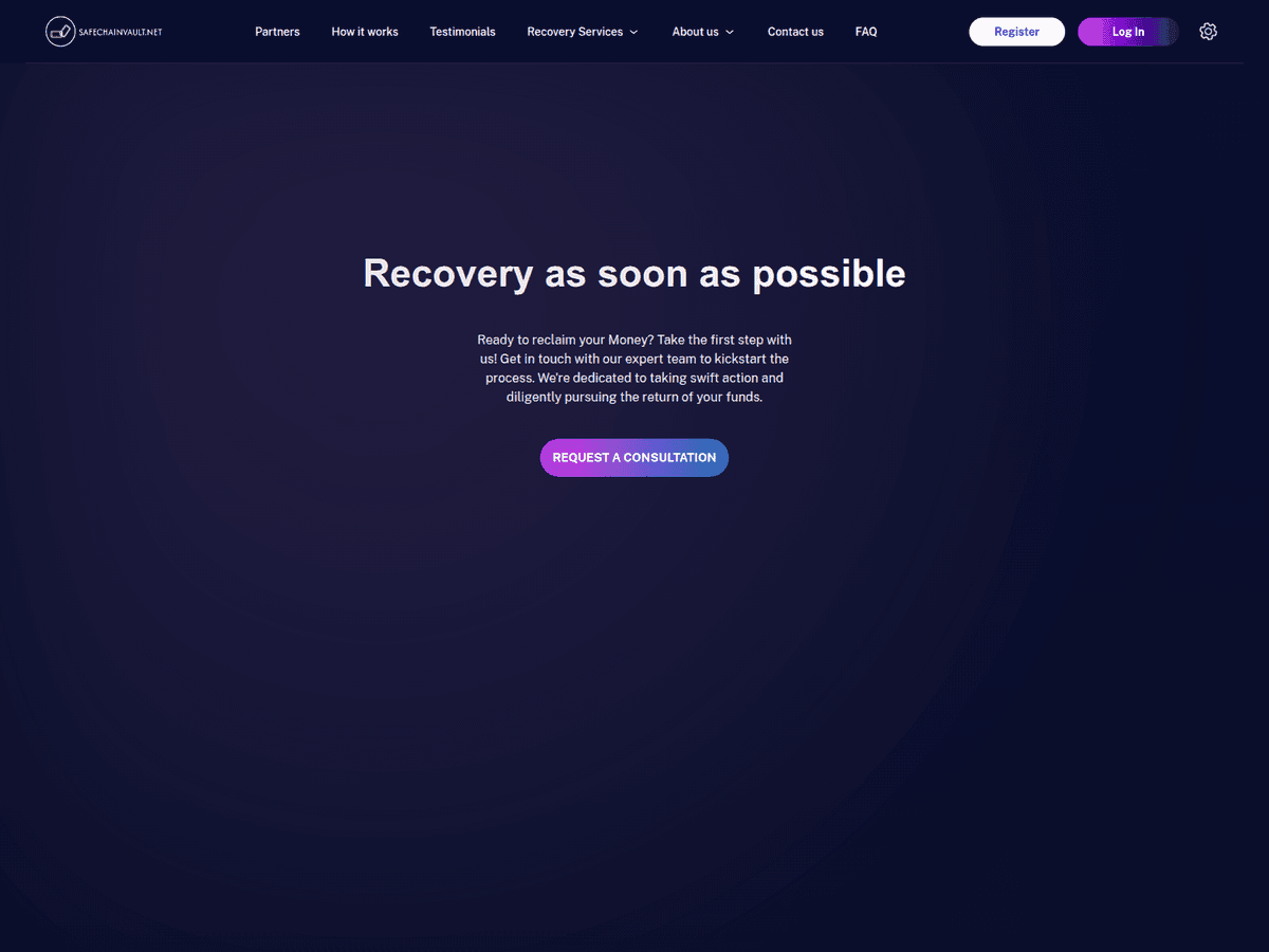 Screenshot der Webseite Safechainvault (safechainvault.net)