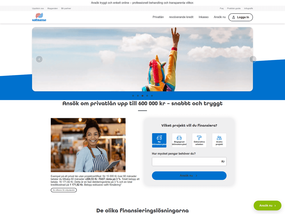 Screenshot der Webseite Sofinanse (sofinanse.se)