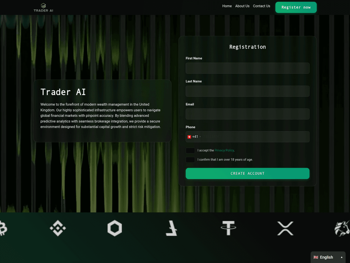 Screenshot der Webseite Trader Ai Platform (trader-ai-platform.org)