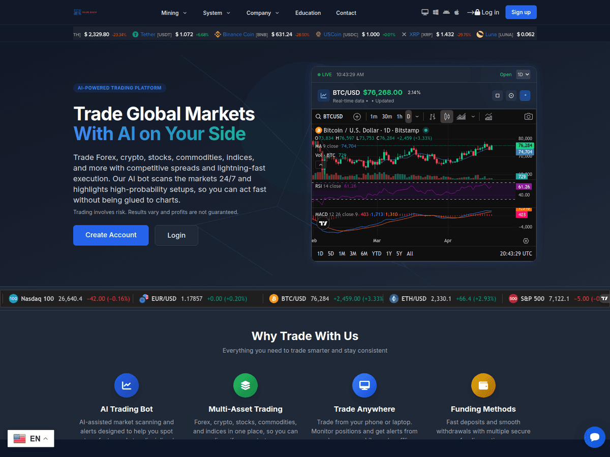 Screenshot der Webseite Trades House (trades-house.xyz)