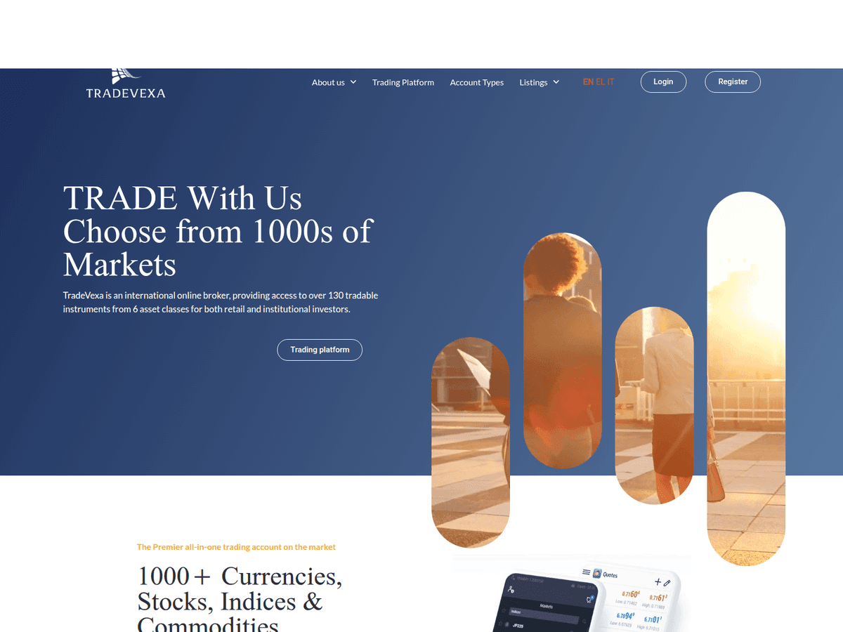 Screenshot der Webseite Tradevexa (tradevexa.com)