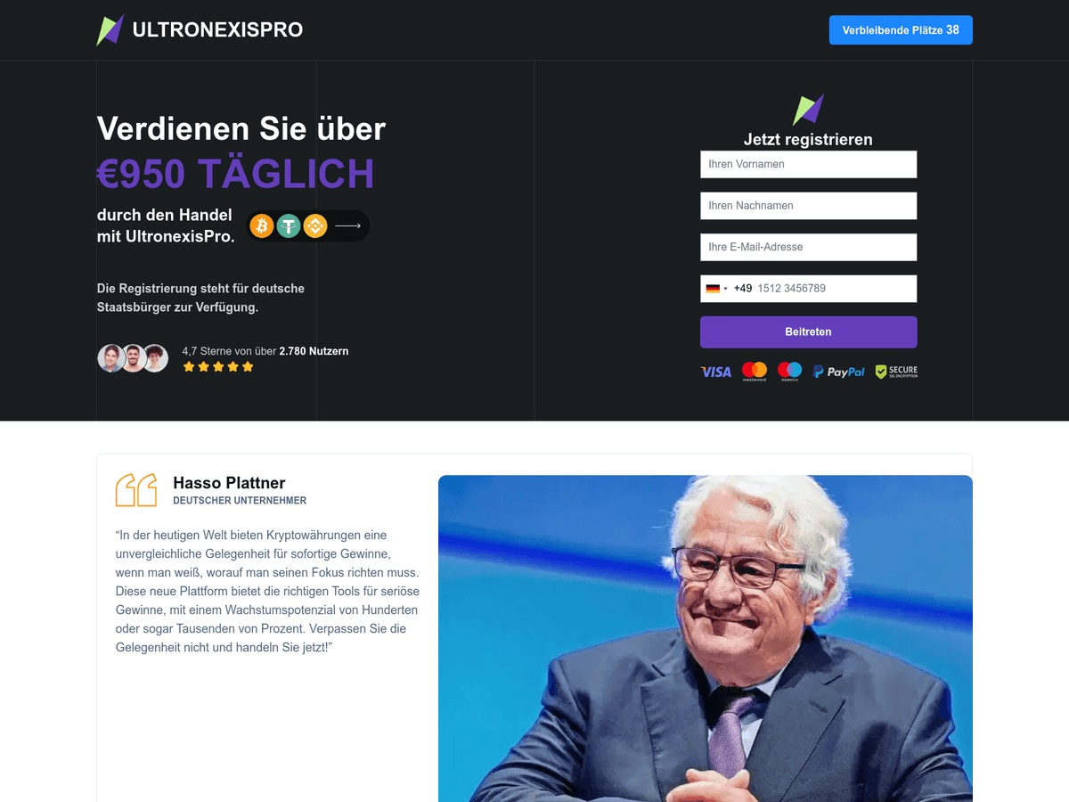 Screenshot der Webseite Ultronexispro (ultronexispro.de)