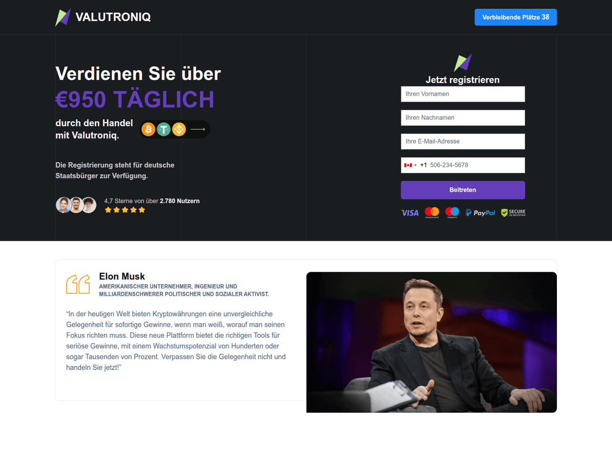 Screenshot von Valutroniq