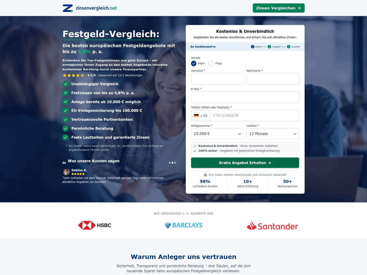 Screenshot von Zinsenvergleich
