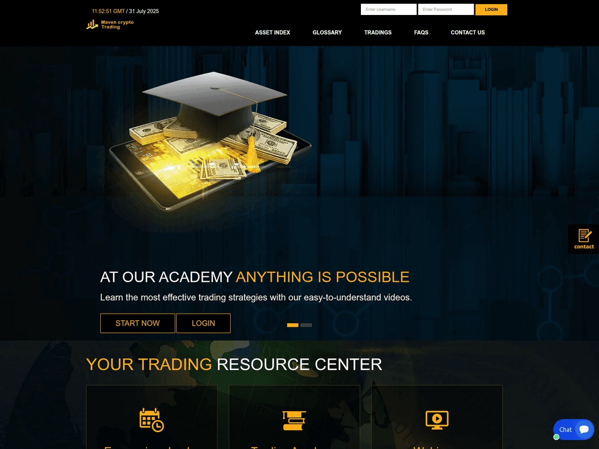 Screenshot der Webseite Mavencryptotrading (mavencryptotrading.org)