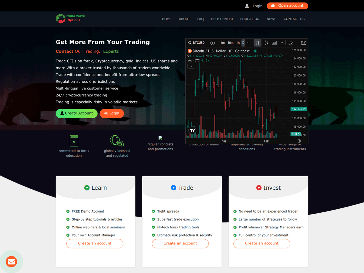 Screenshot der Webseite Primewaveoptions (primewaveoptions.online)