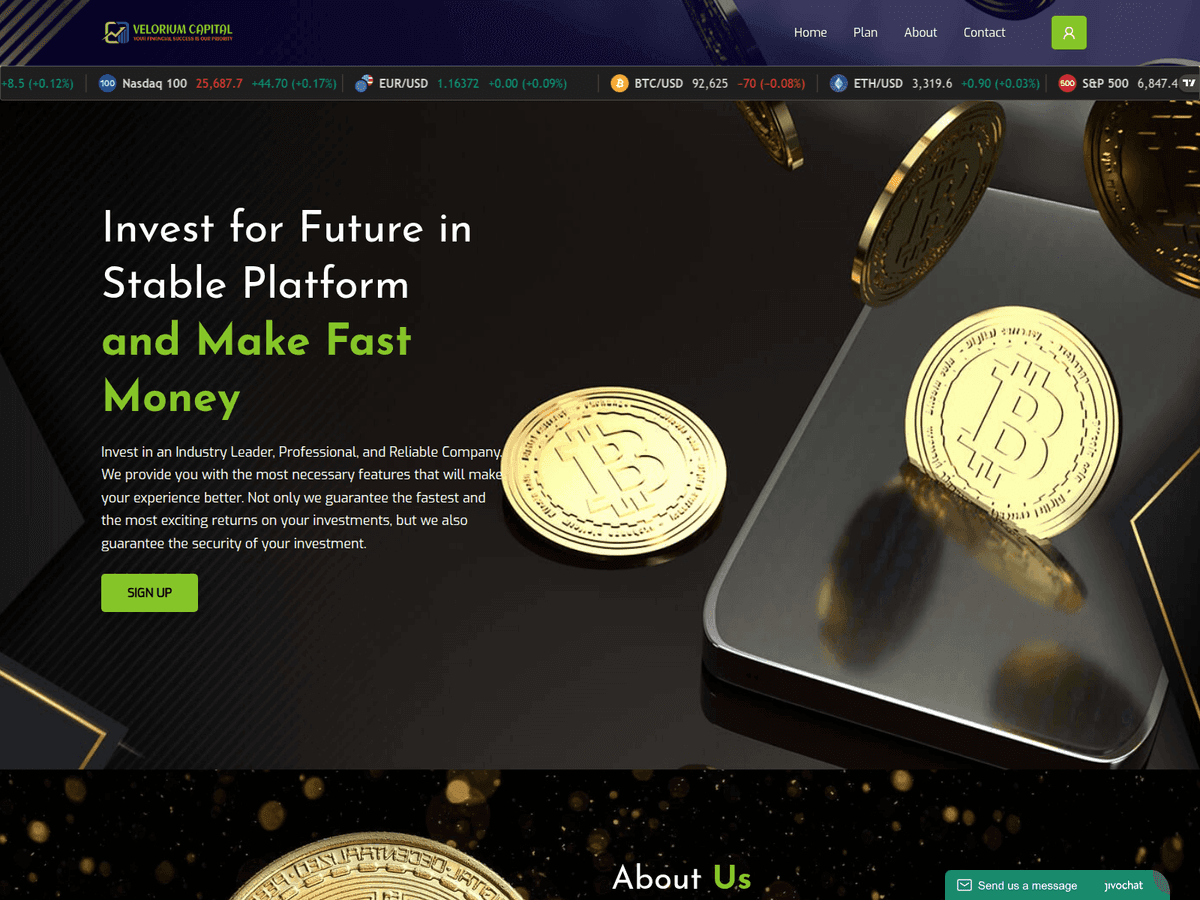 Screenshot der Webseite Veloriumcap (veloriumcap.live)