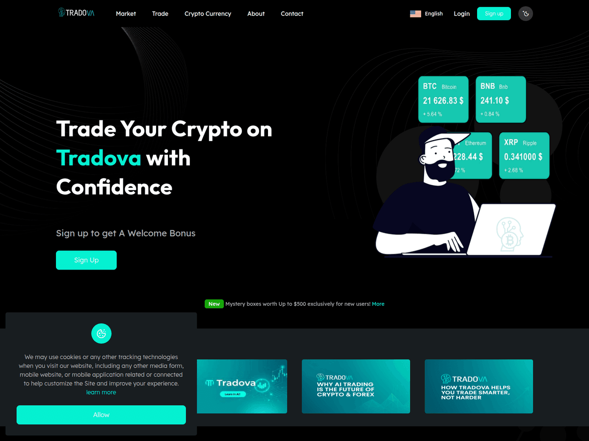 Screenshot der Webseite Tradova (tradova.io)