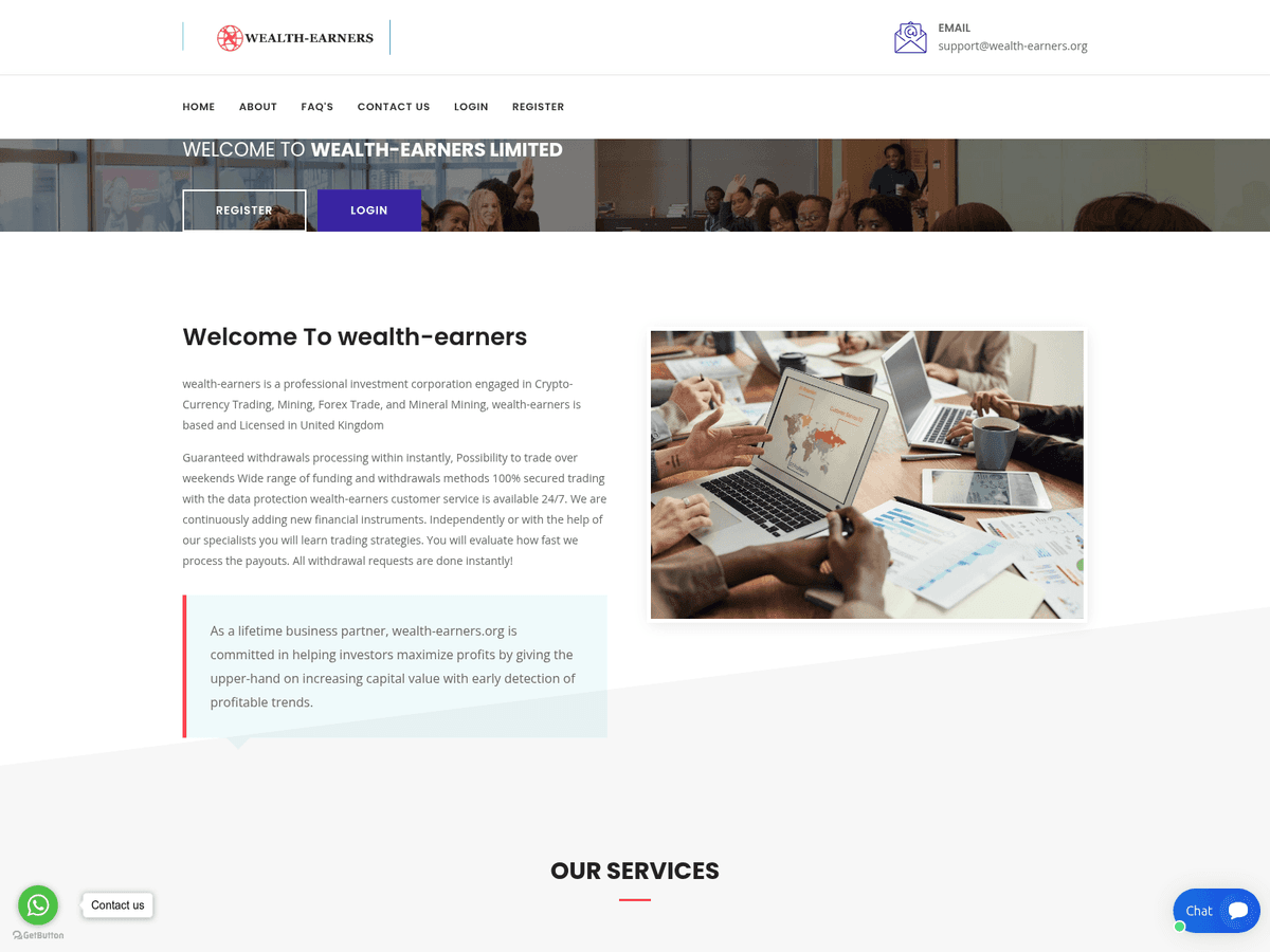 Screenshot der Webseite Wealth Earners (wealth-earners.org)