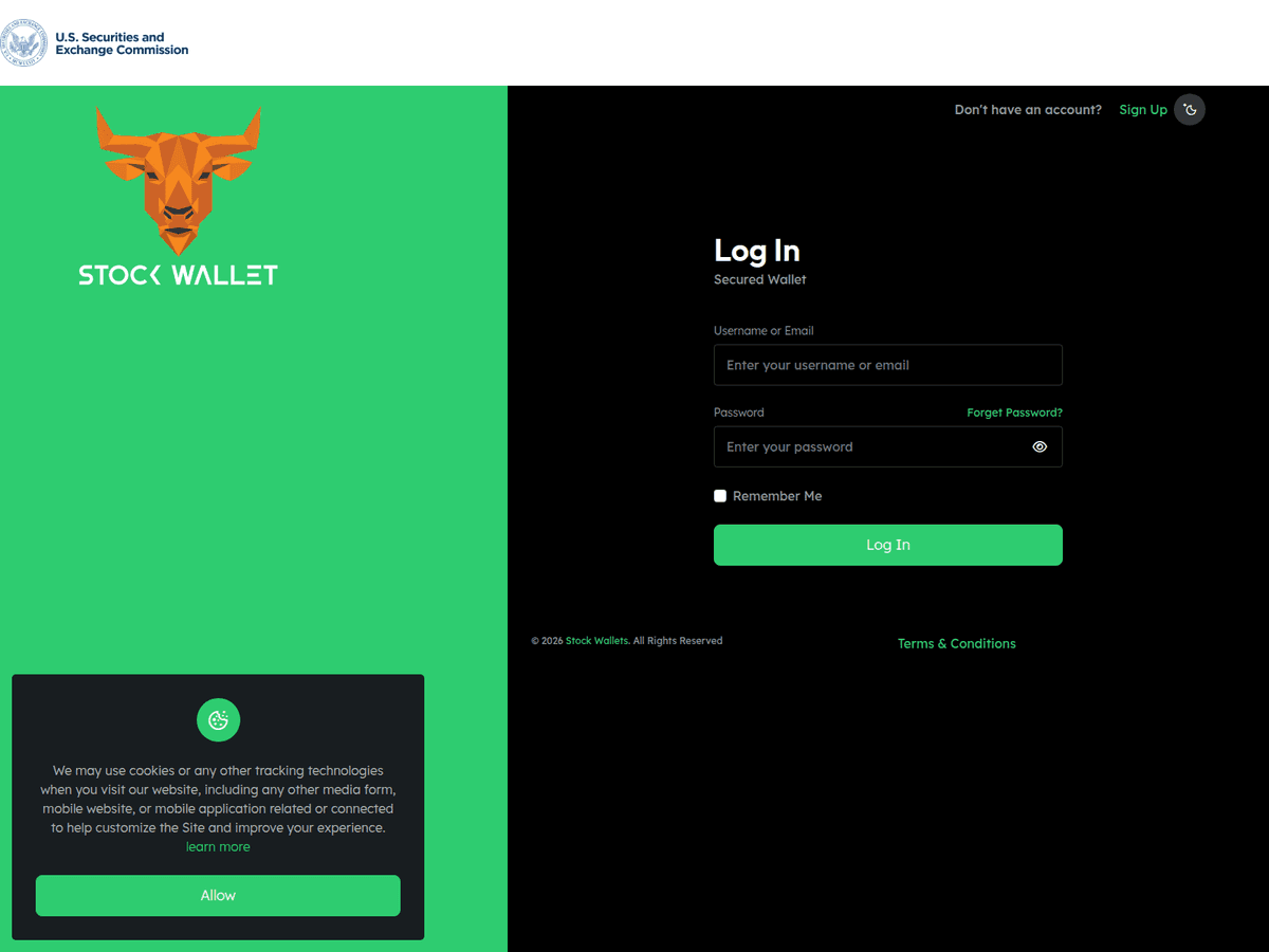 Screenshot der Webseite Stockwallet (stockwallet.org)