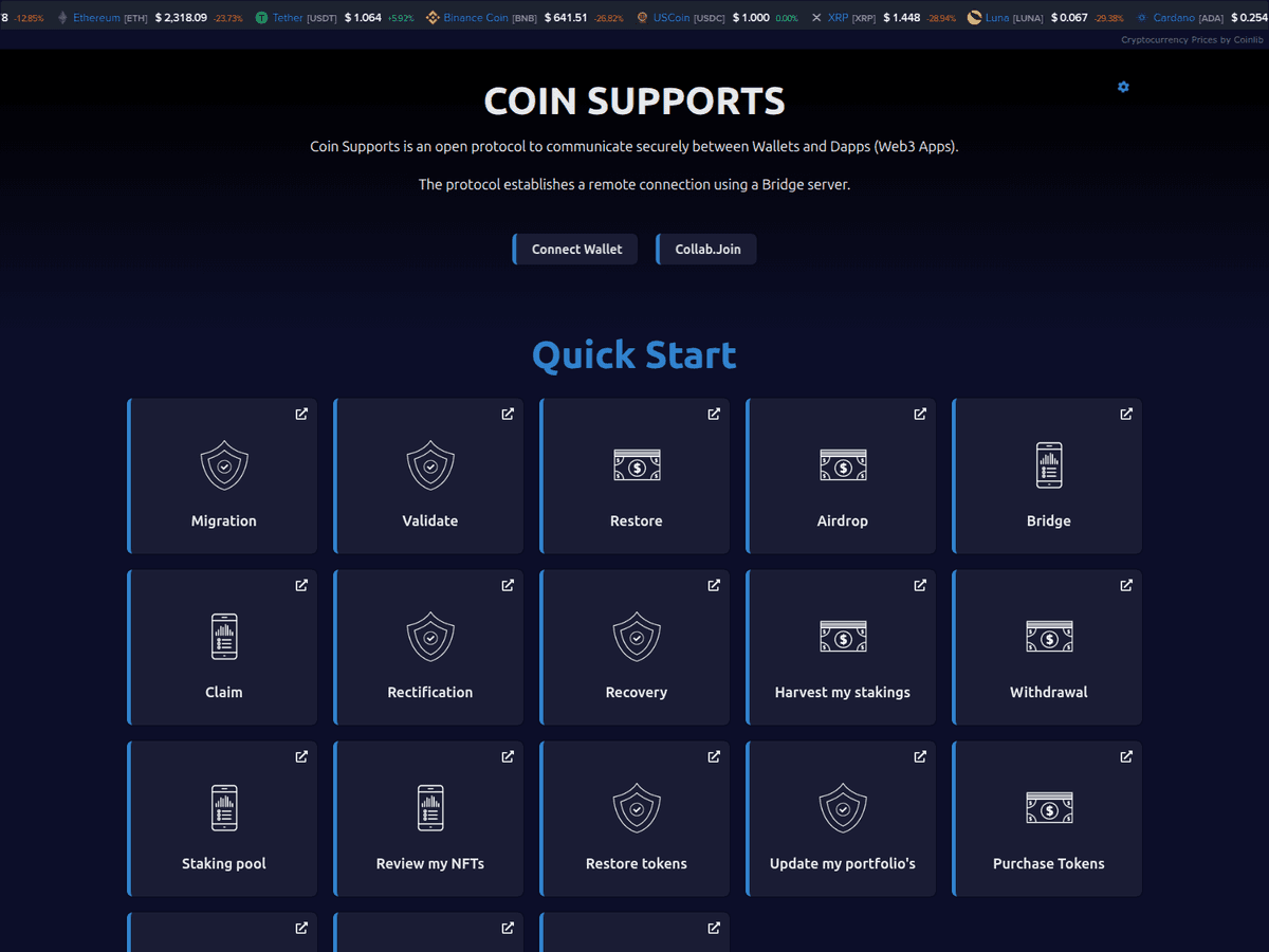 Screenshot der Webseite Pages (coinsupportsx.pages.dev)