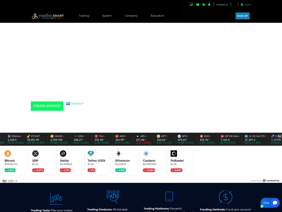 Screenshot der Webseite Passivesmartinvestmentllc (passivesmartinvestmentllc.io)